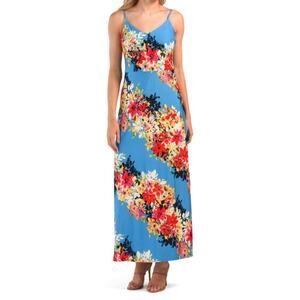 New London Times Women's Bloom Stripe Floral Print Cami Maxi Dress